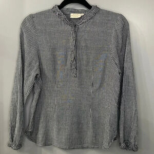 Rungolee Gray and White Striped Ruffled Neck Blouse Size Small